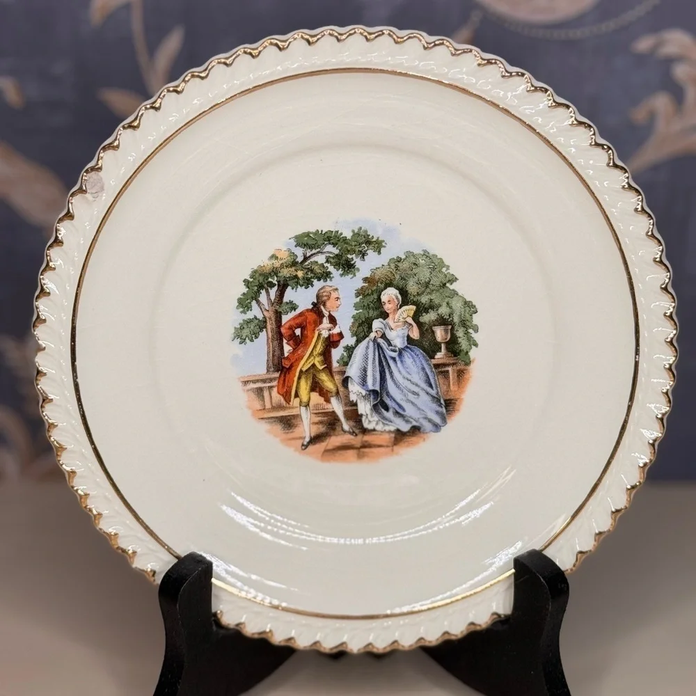 Vintage Set of 6 The Harker Pottery Co. 22 Karat Gold Rim Ceramic Plate